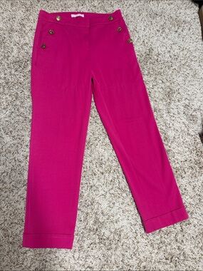 LOFT Bright Pink Button-Accent Knit Pants